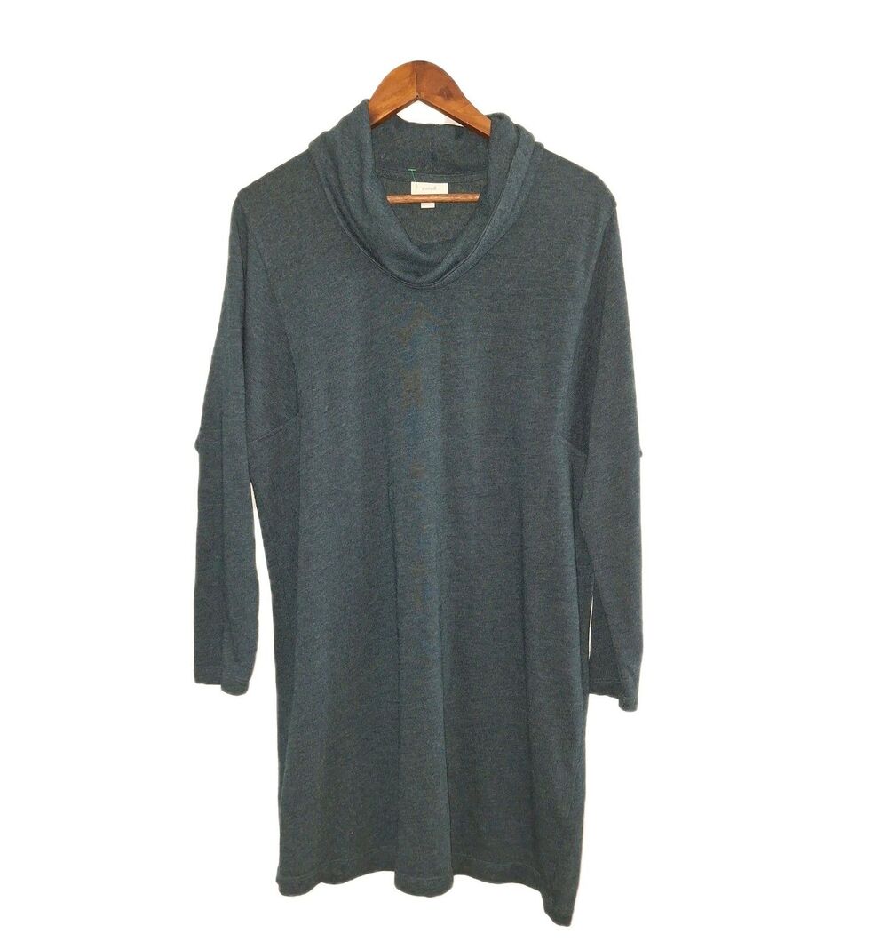 PureJill J. Jill Sz 10P Cotton Blend Midi Dress Grey Blue Cowl Neck Lagenlook